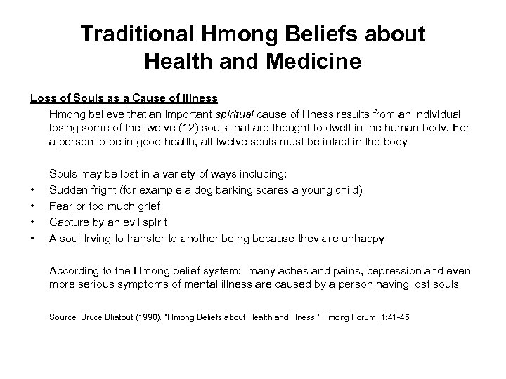 Traditional Hmong Beliefs about Health and Medicine Loss of Souls as a Cause of