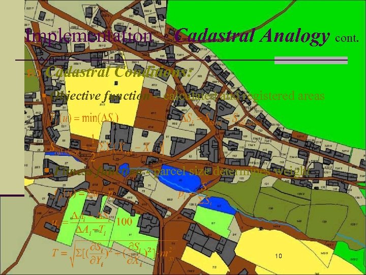 Implementation – Cadastral Analogy cont. Cadastral Conditions: § Objective function – calculated and registered