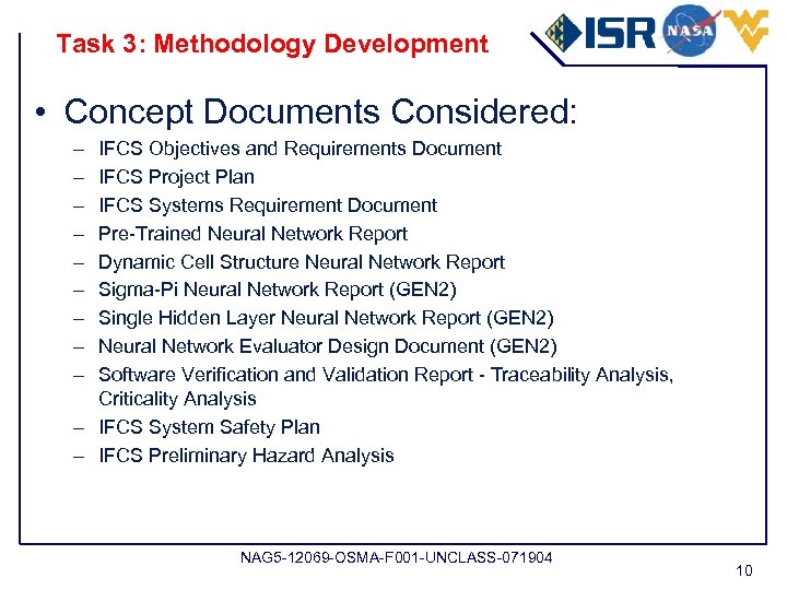Task 3: Methodology Development • Concept Documents Considered: – – – – – IFCS