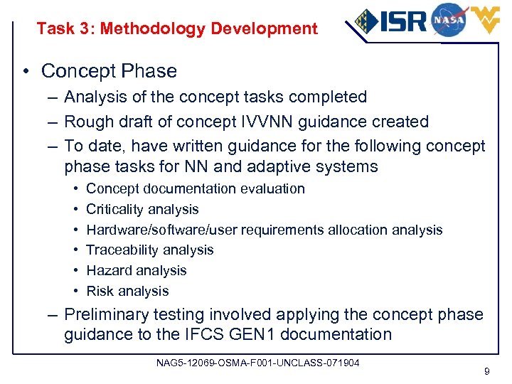 Task 3: Methodology Development • Concept Phase – Analysis of the concept tasks completed