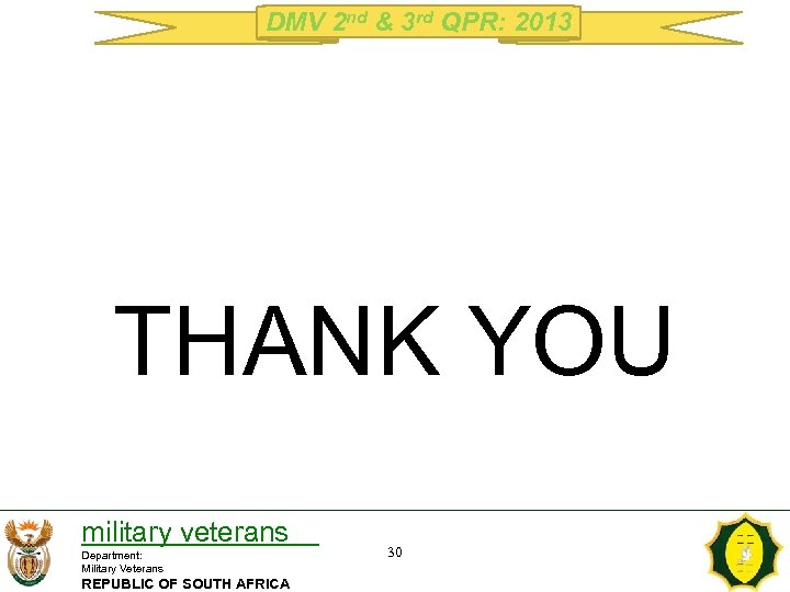 DMV 2 nd & 3 rd QPR: 2013 THANK YOU military veterans Department: Military