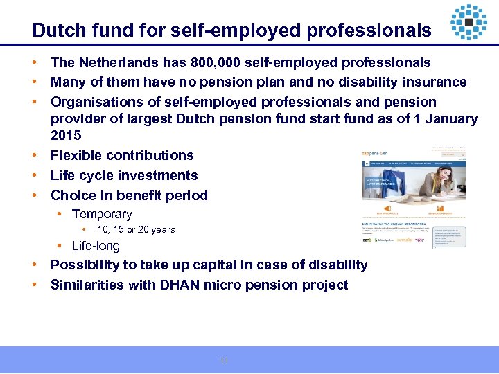 Dutch fund for self-employed professionals • The Netherlands has 800, 000 self-employed professionals •