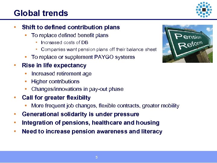 Global trends • Shift to defined contribution plans • To replace defined benefit plans