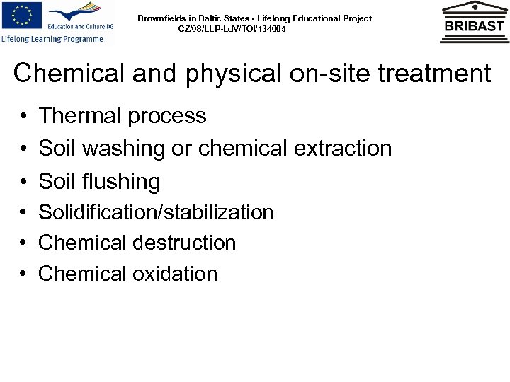 Brownfields in Baltic States - Lifelong Educational Project CZ/08/LLP-Ld. V/TOI/134005 Chemical and physical on-site