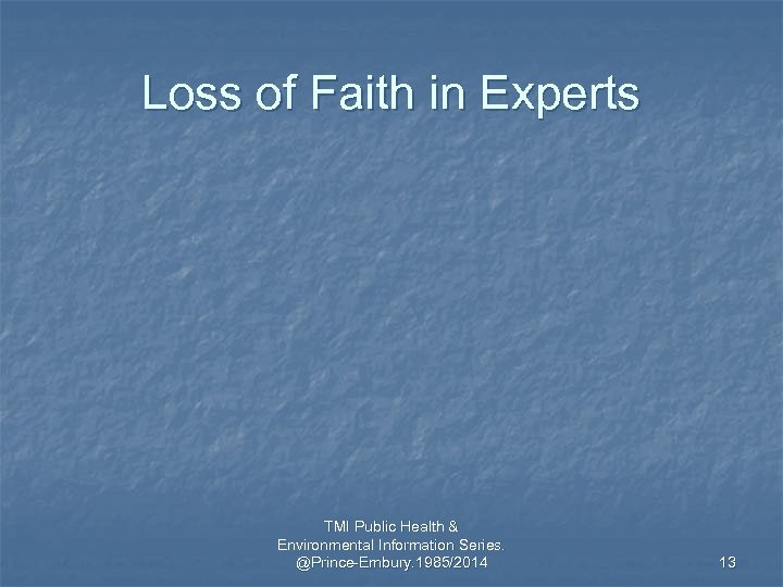 Loss of Faith in Experts TMI Public Health & Environmental Information Series. @Prince-Embury. 1985/2014