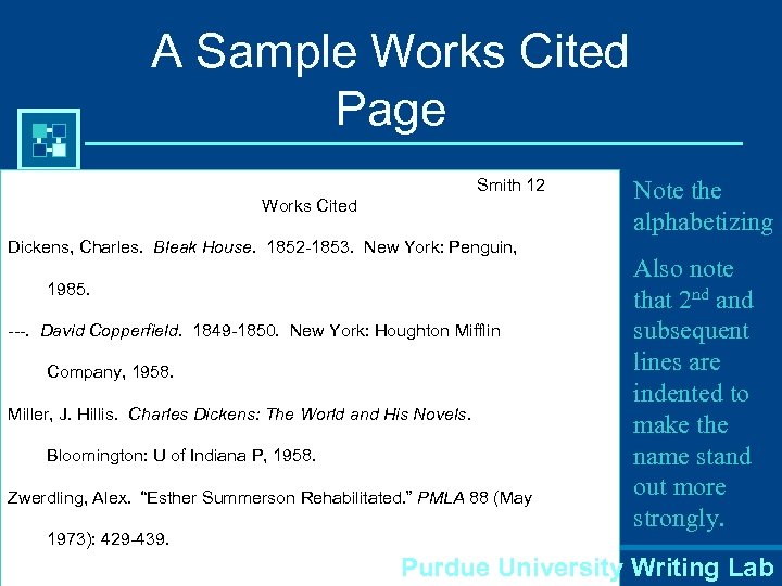 A Sample Works Cited Page Smith 12 Works Cited Dickens, Charles. Bleak House. 1852