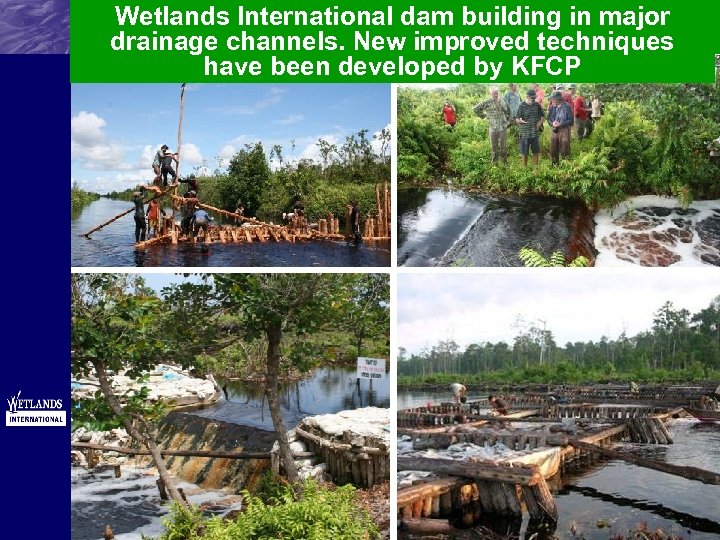 Wetlands International dam building in major drainage channels. New improved techniques have been developed