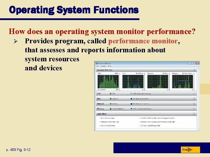 Operating System Functions How does an operating system monitor performance? Ø Provides program, called