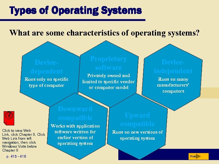 Types of Operating Systems What are some characteristics of operating systems? Devicedependent Runs only