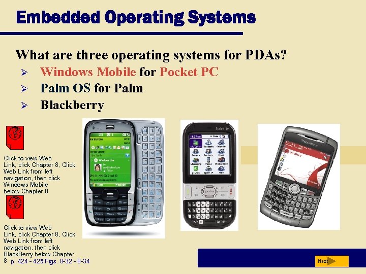 Embedded Operating Systems What are three operating systems for PDAs? Ø Ø Ø Windows