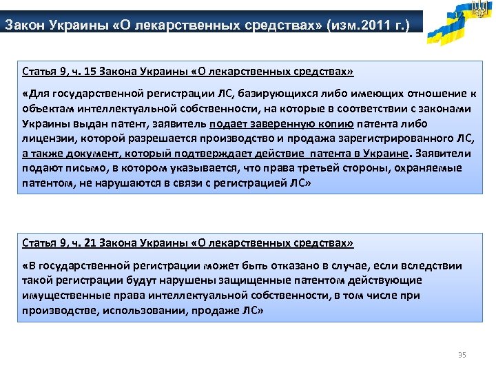 Закон Украины «О лекарственных средствах» (изм. 2011 г. ) Статья 9, ч. 15 Закона