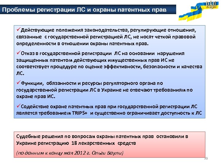 Проблемы регистрации ЛС и охраны патентных прав üДействующие положения законодательства, регулирующие отношения, связанные с