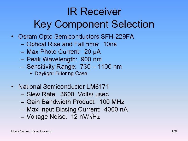 IR Receiver Key Component Selection • Osram Opto Semiconductors SFH-229 FA – Optical Rise