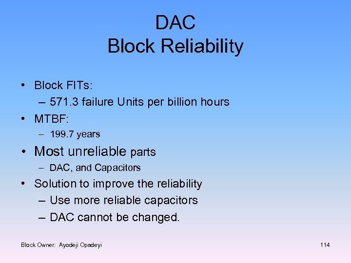 DAC Block Reliability • Block FITs: – 571. 3 failure Units per billion hours