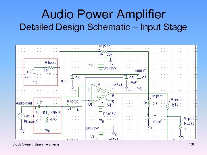 Audio Power Amplifier Detailed Design Schematic – Input Stage Block Owner: Brian Felsmenn 131
