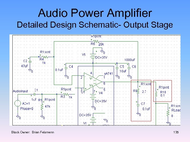 Audio Power Amplifier Detailed Design Schematic- Output Stage Block Owner: Brian Felsmenn 135 