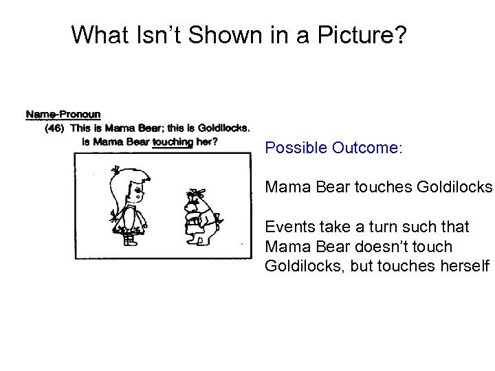 What Isn’t Shown in a Picture? Possible Outcome: Mama Bear touches Goldilocks Events take