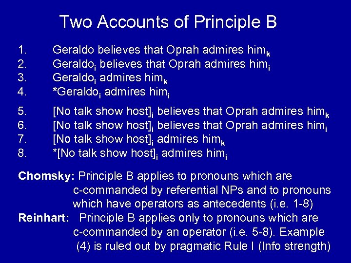 Two Accounts of Principle B 1. 2. 3. 4. Geraldo believes that Oprah admires