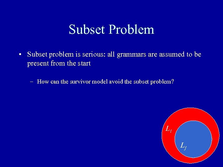 Subset Problem • Subset problem is serious: all grammars are assumed to be present