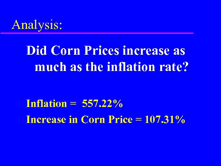 Analysis: Did Corn Prices increase as much as the inflation rate? Inflation = 557.