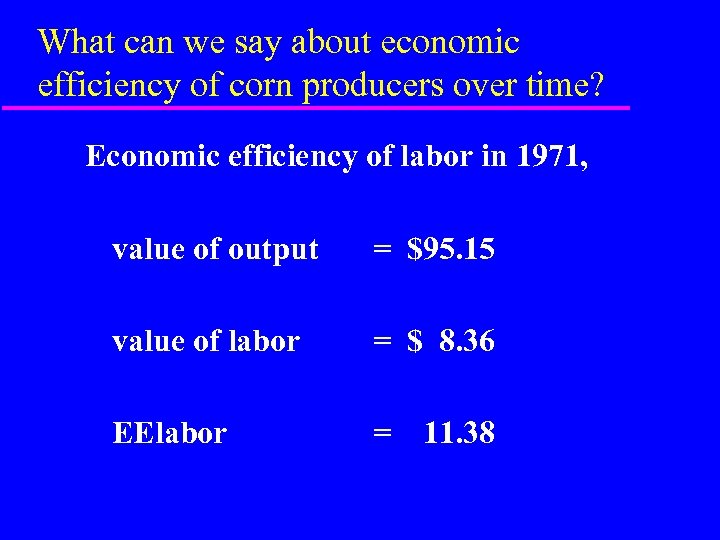 What can we say about economic efficiency of corn producers over time? Economic efficiency