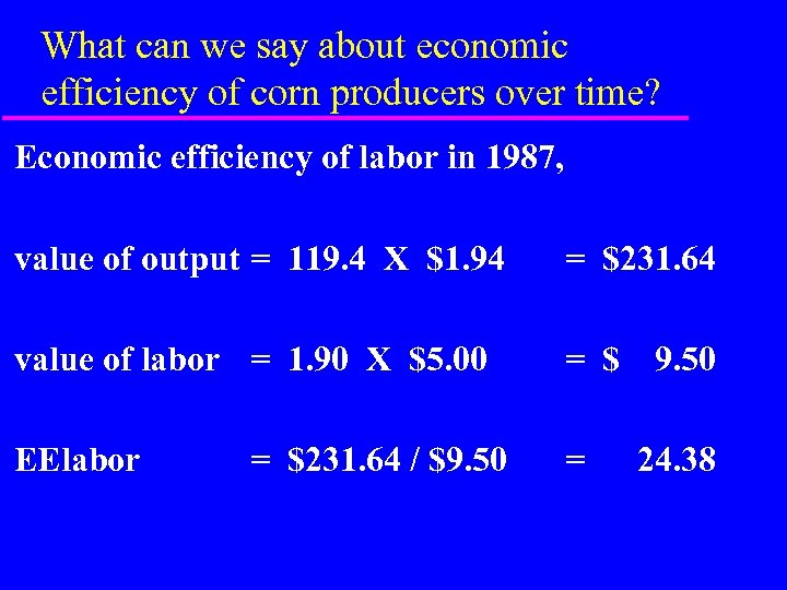 What can we say about economic efficiency of corn producers over time? Economic efficiency