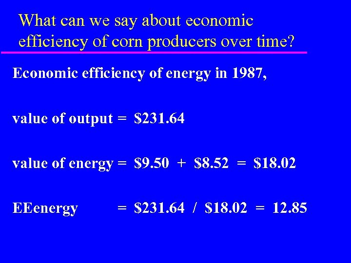 What can we say about economic efficiency of corn producers over time? Economic efficiency