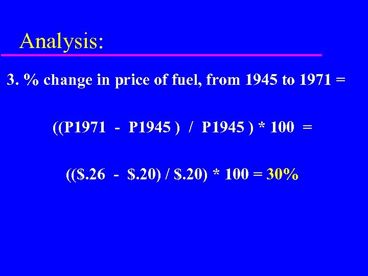 Analysis: 3. % change in price of fuel, from 1945 to 1971 = ((P