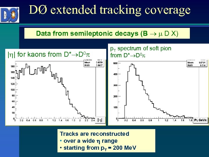 DØ extended tracking coverage Data from semileptonic decays (B D X) | | for