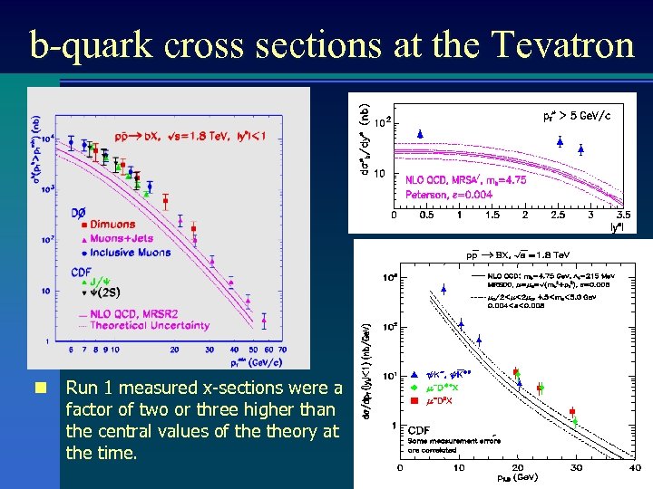 b-quark cross sections at the Tevatron n Run 1 measured x-sections were a factor