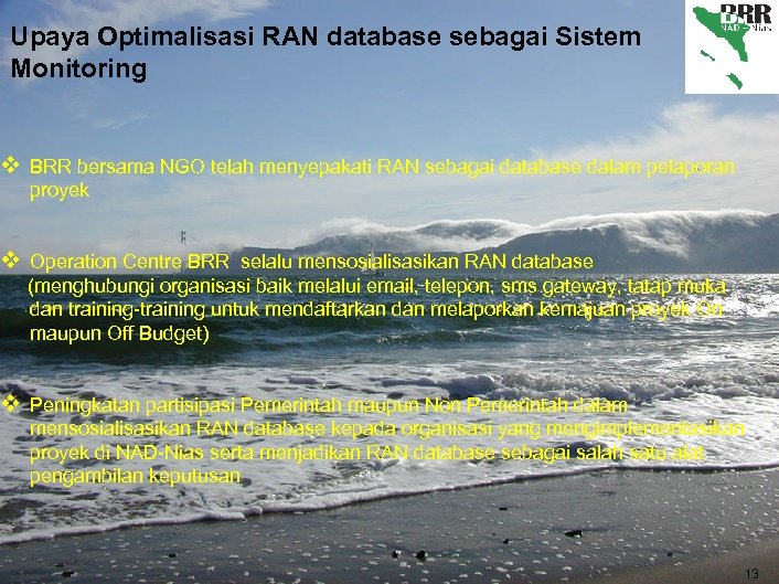 Upaya Optimalisasi RAN database sebagai Sistem Monitoring v BRR bersama NGO telah menyepakati RAN
