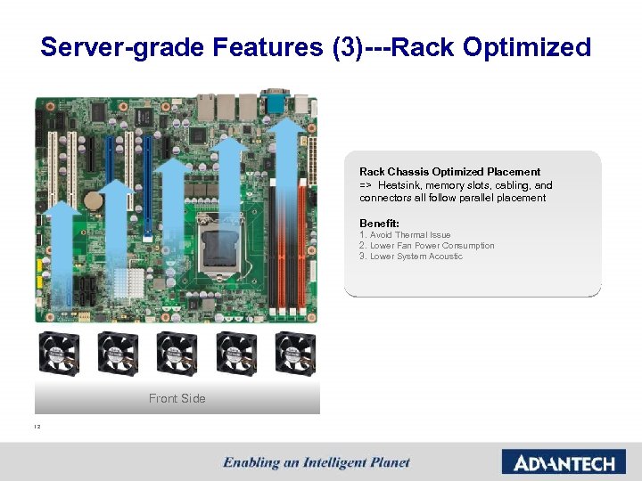 Server-grade Features (3)---Rack Optimized Rack Chassis Optimized Placement => Heatsink, memory slots, cabling, and