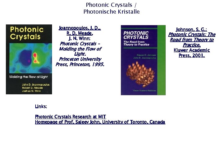 Photonic Crystals / Photonische Kristalle Joannopoulos, J. D. , R. D. Meade, J. N.