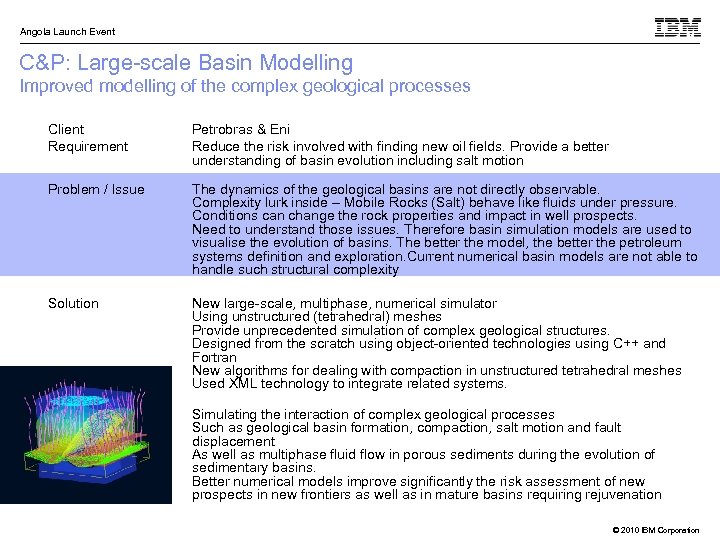 Angola Launch Event C&P: Large-scale Basin Modelling Improved modelling of the complex geological processes