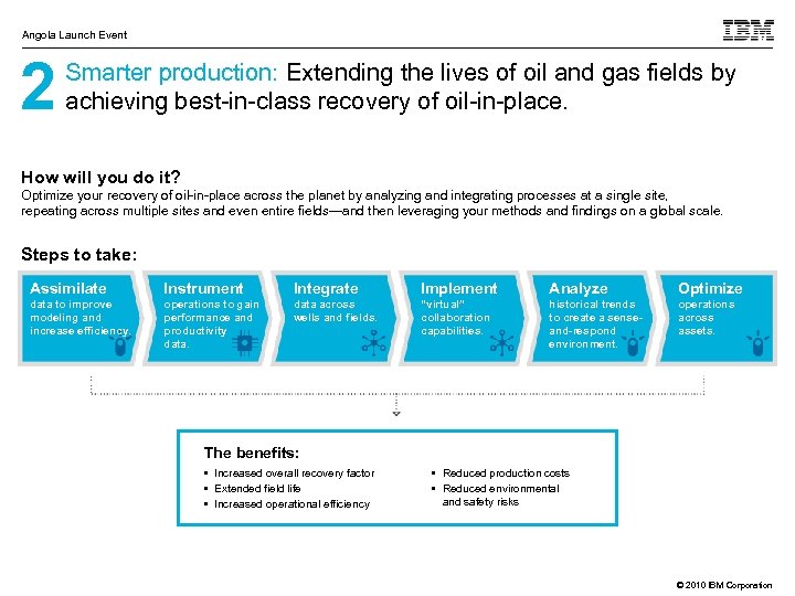 Angola Launch Event 2 Smarter production: Extending the lives of oil and gas fields
