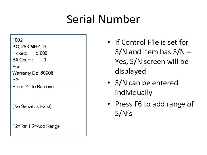 Serial Number 1002 PC, 266 MHZ, D Picked: 5. 000 S# Count: 0 Pos