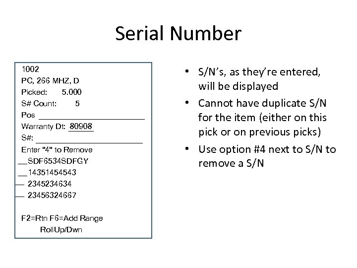 Serial Number 1002 PC, 266 MHZ, D Picked: 5. 000 S# Count: 5 Pos