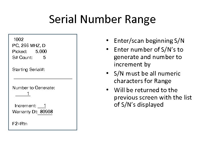 Serial Number Range 1002 PC, 266 MHZ, D Picked: 5. 000 S# Count: 5