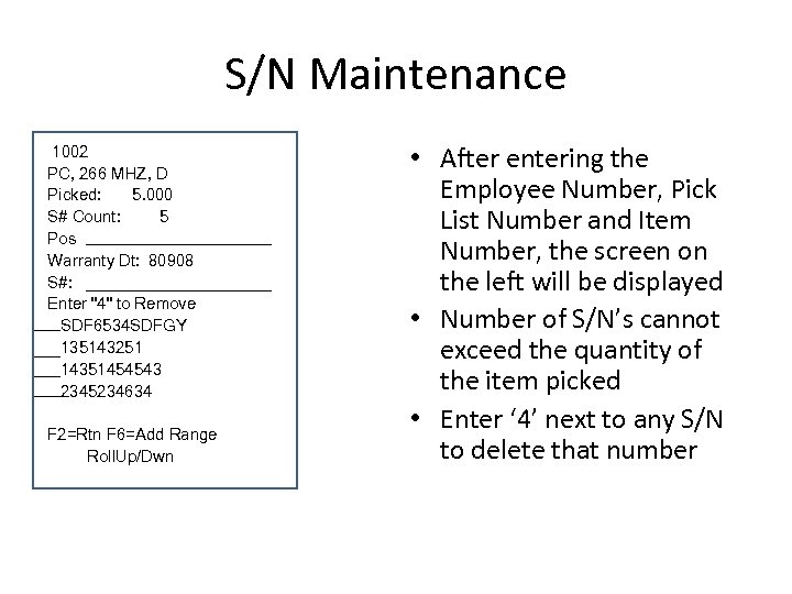 S/N Maintenance 1002 PC, 266 MHZ, D Picked: 5. 000 S# Count: 5 Pos