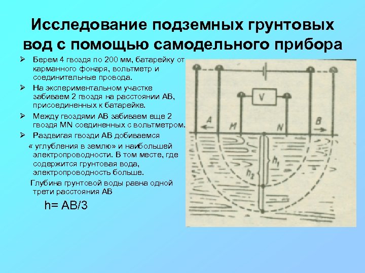 Исследование подземных грунтовых вод с помощью самодельного прибора Ø Берем 4 гвоздя по 200
