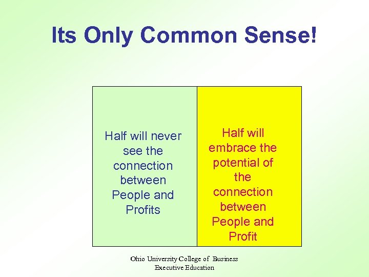 Its Only Common Sense! Half will never see the connection between People and Profits