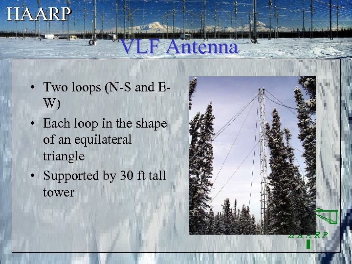 HAARP VLF Antenna • Two loops (N-S and EW) • Each loop in the