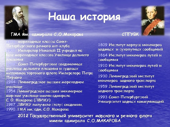 Наша история ГМА им. адмирала С. О. Макарова 1876 мореходные классы Санкт. Петербургского речного