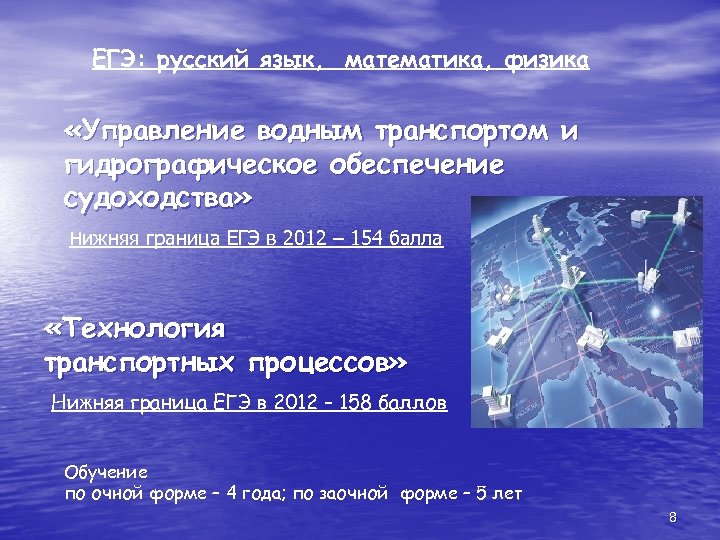 ЕГЭ: русский язык, математика, физика «Управление водным транспортом и гидрографическое обеспечение судоходства» Нижняя граница