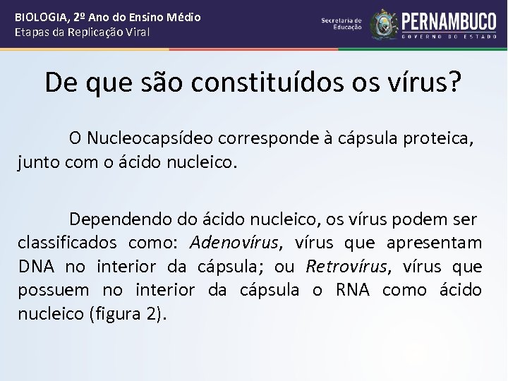BIOLOGIA, 2º Ano do Ensino Médio Etapas da Replicação Viral De que são constituídos