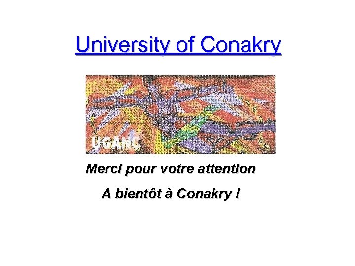 University of Conakry Merci pour votre attention A bientôt à Conakry ! 