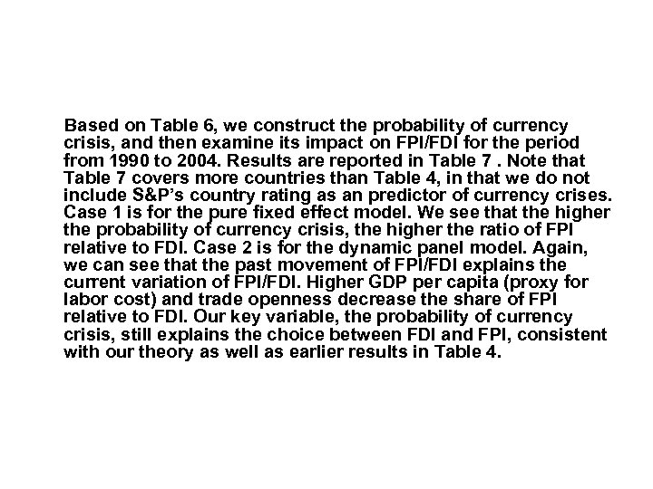 Based on Table 6, we construct the probability of currency crisis, and then examine