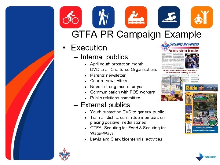 GTFA PR Campaign Example • Execution – Internal publics l l l April youth