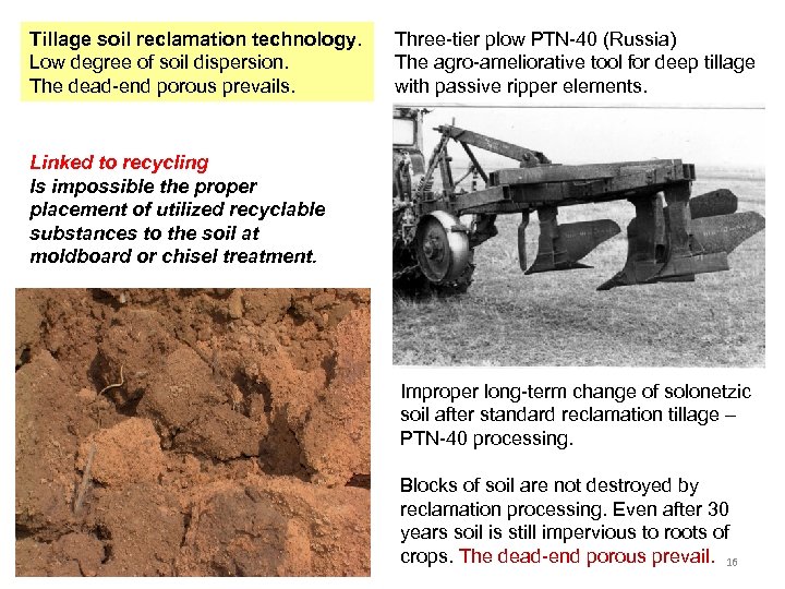 Tillage soil reclamation technology. Low degree of soil dispersion. The dead-end porous prevails. Three-tier
