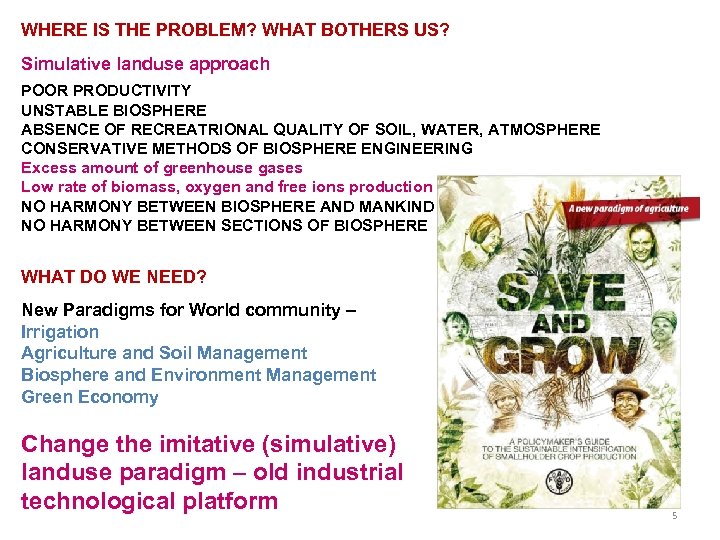 WHERE IS THE PROBLEM? WHAT BOTHERS US? Simulative landuse approach POOR PRODUCTIVITY UNSTABLE BIOSPHERE